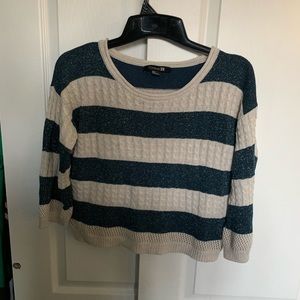 Forever 21 Sparkle Blue Cable Knit Cream Sweater
